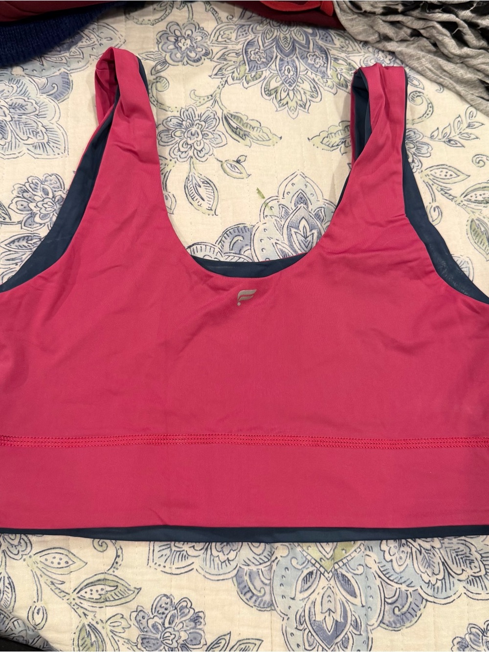 Fabletics Pink and Navy Reversible-Style Padded Sports Bra